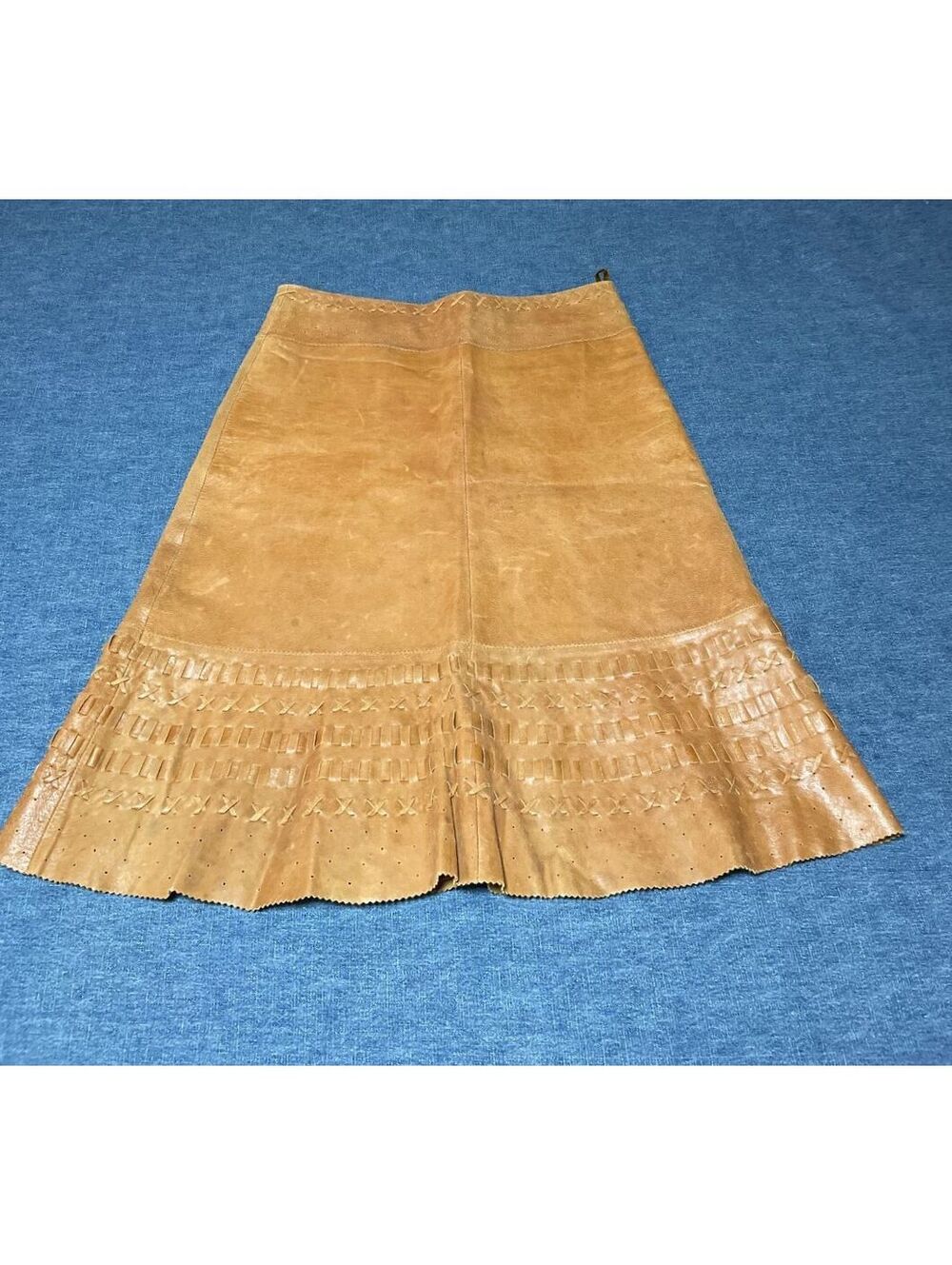 Fabulous 1970's vintage leather skirt woven detail fully lined fall winter